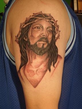 Realistic Jesus Tattoo on Sleeve by Fabian Cobos