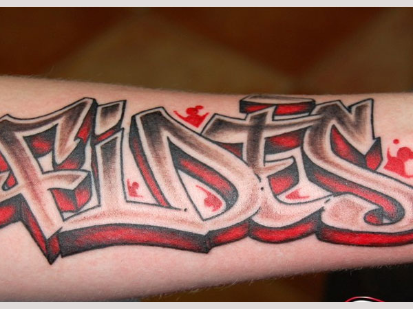 Red And Grey Fides Graffiti Tattoo
