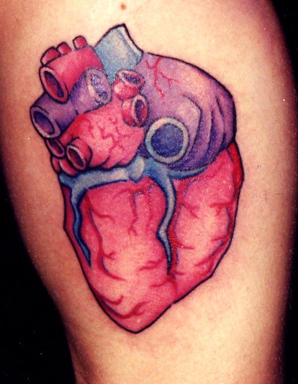 Red, Blue and Purple Human Heart Tattoo