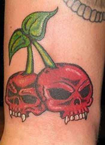 Red Skull Cherry Tattoo Design
