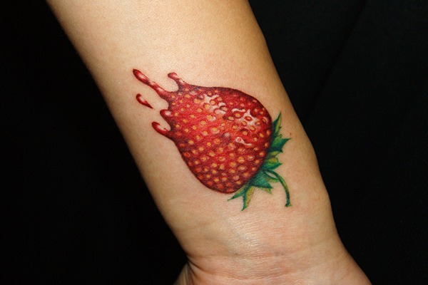 Red Strawberry Tattoo On Wrist