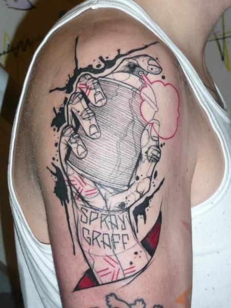 Ripped Skin Graffiti Tattoo On Right Half Sleeve