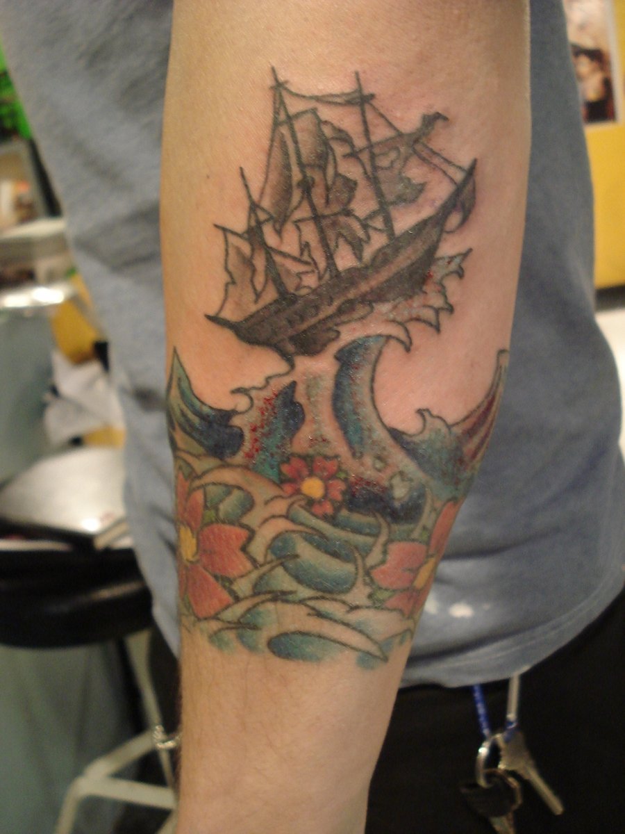 Sailor Ship - Nautical Nightmare Tattoo on arm by Fabian Cobos