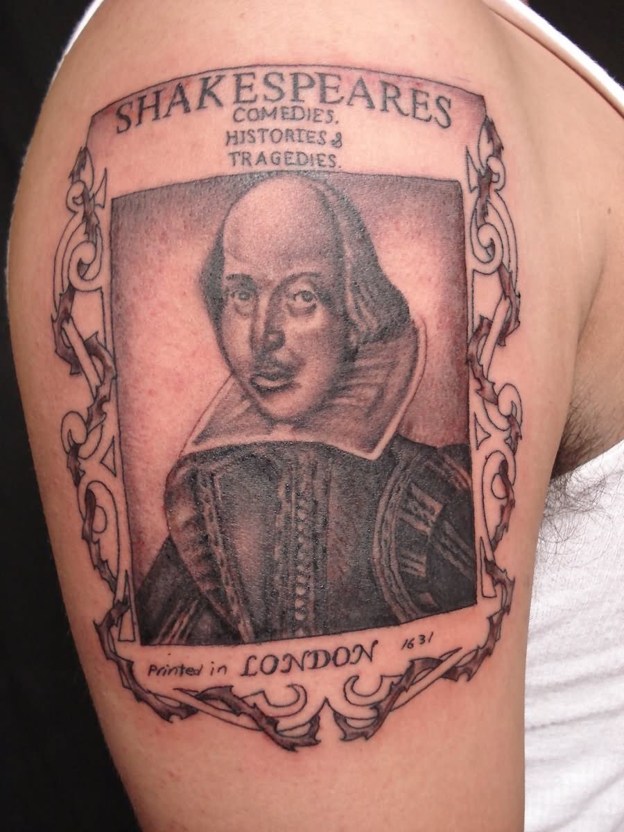 Shakespeare Portrait Tattoo on Shoulder by Fabian Cobos