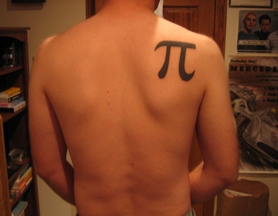 Silhouette Math Pi Tattoo On Man Right Back Shoulder