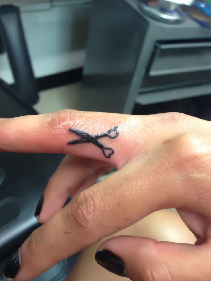 Silhouette Tiny Scissor Tattoo On Girl Finger