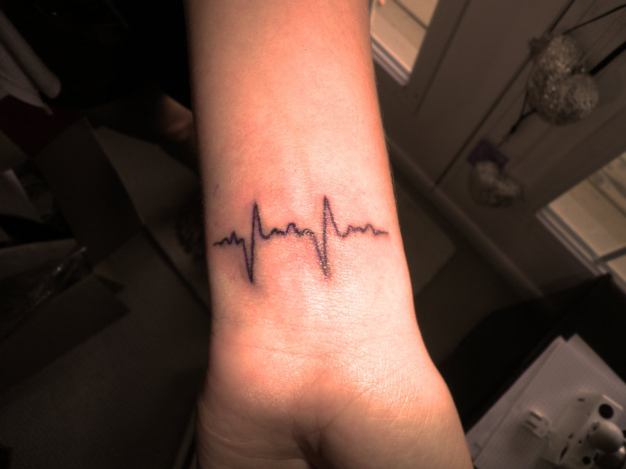 Simple Black Heartbeat Tattoo On Wrist