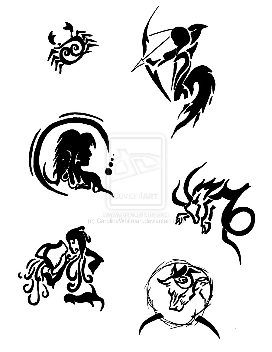Six Black Zodiac Tattoo Design By Caroline