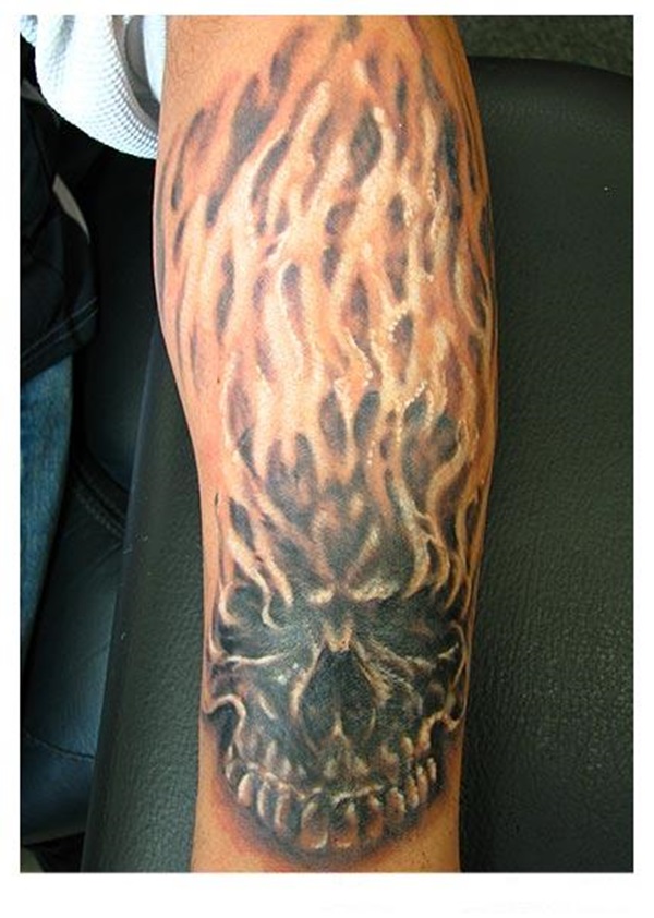 Skull In Fire Flame Tattoo Design