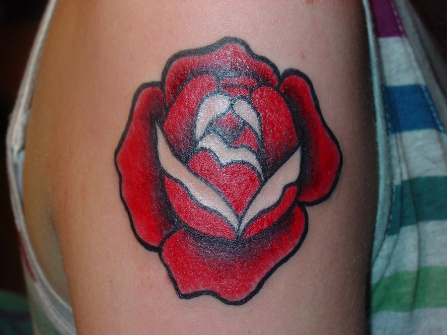 Stained Glass Rose Tattoo on Shoulder
