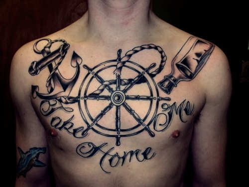 Take Home Me Compass Tattoo On Chest For Men