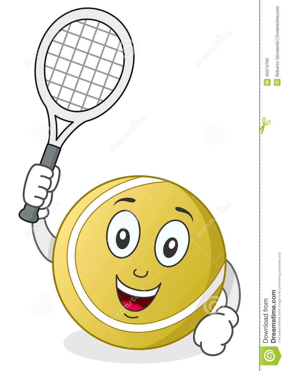 Tennis Ball Character With Racket Funny Clipart
