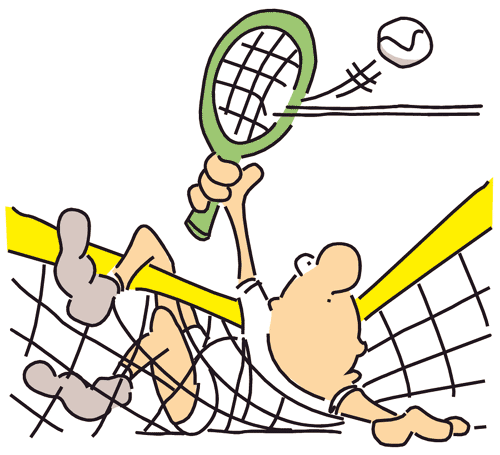 Tennis Player Fall In To Net Funny Cartoon