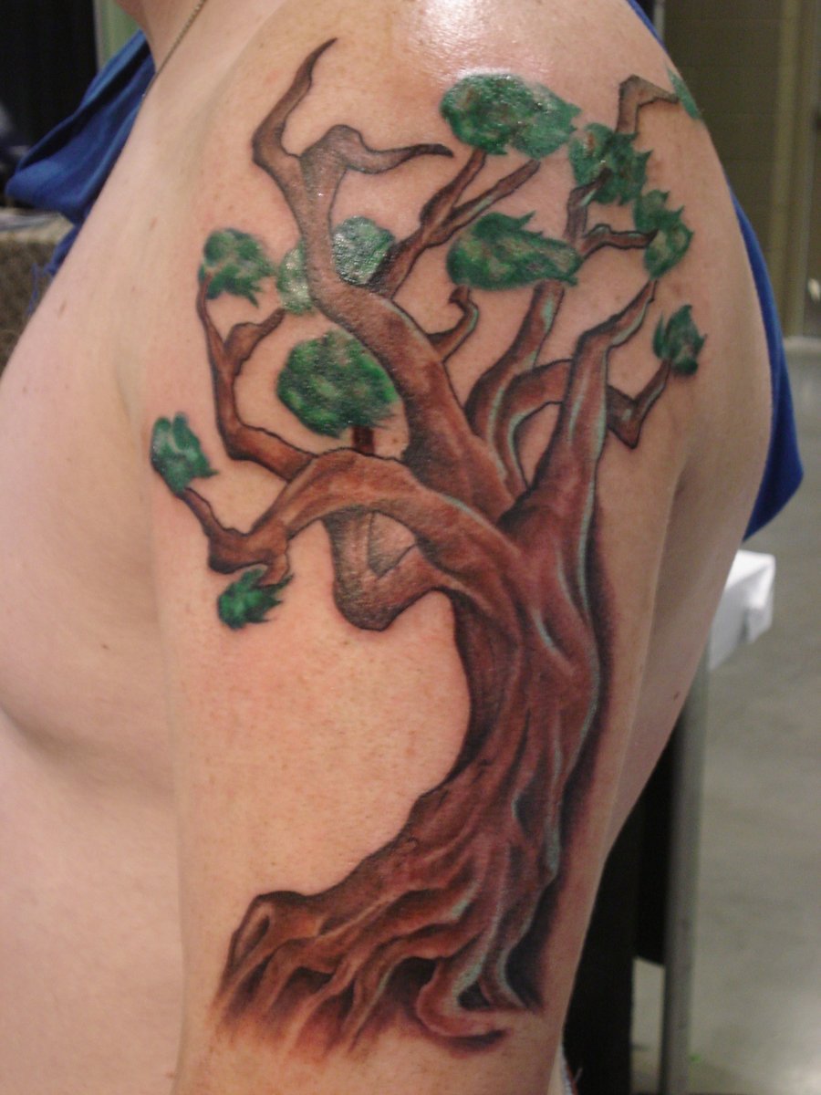 Tree Tattoo on Half Sleeve By Fabian Cobos