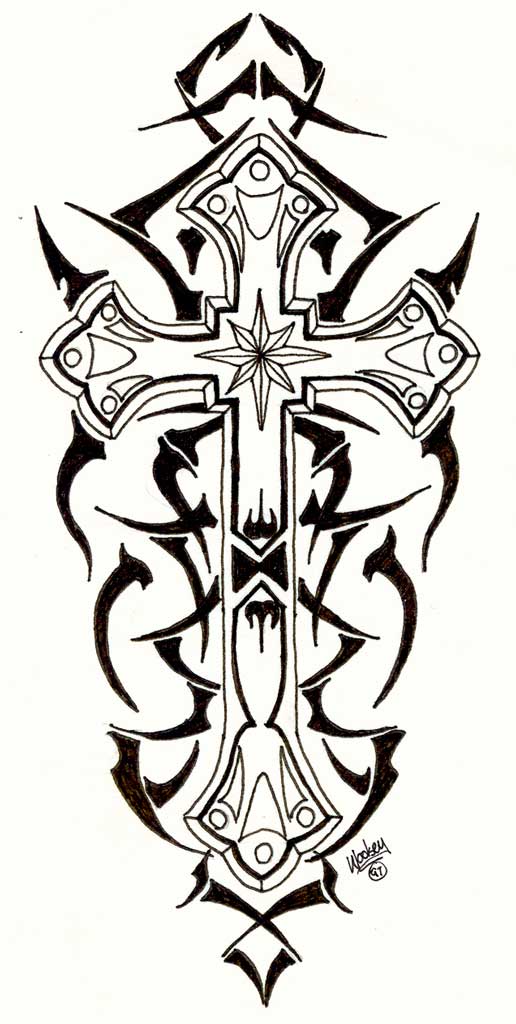 Unique Tribal Cross Tattoo Design By Ryan Woolsey