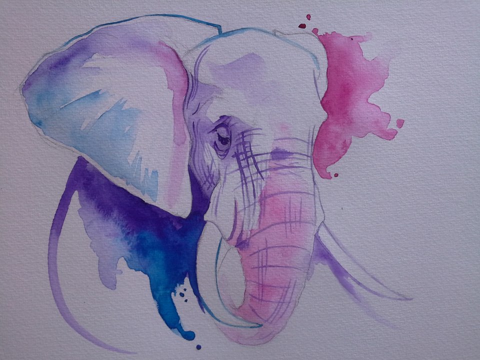 Watercolor Elephant Tattoo Design By Laura Slade