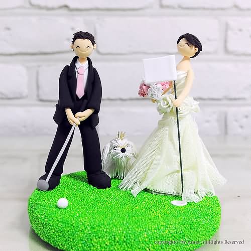 Wedding Couple Playing Golf Funny Cake