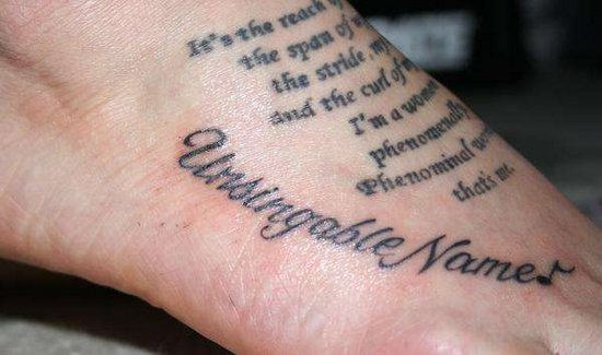 Wording Name Tattoo On Right Foot