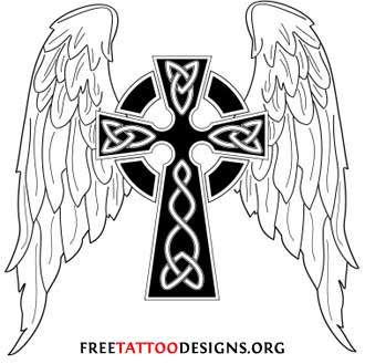 Angel winged Gothic Cross Tattoo Design