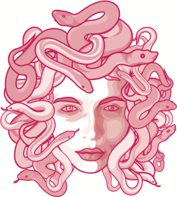 Amazing Red Medusa Face Tattoo Design