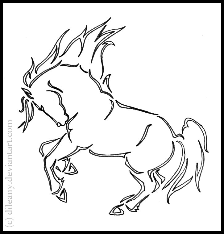 Awesome Black Outline Horse Tattoo Stencil By Diana Alfthan