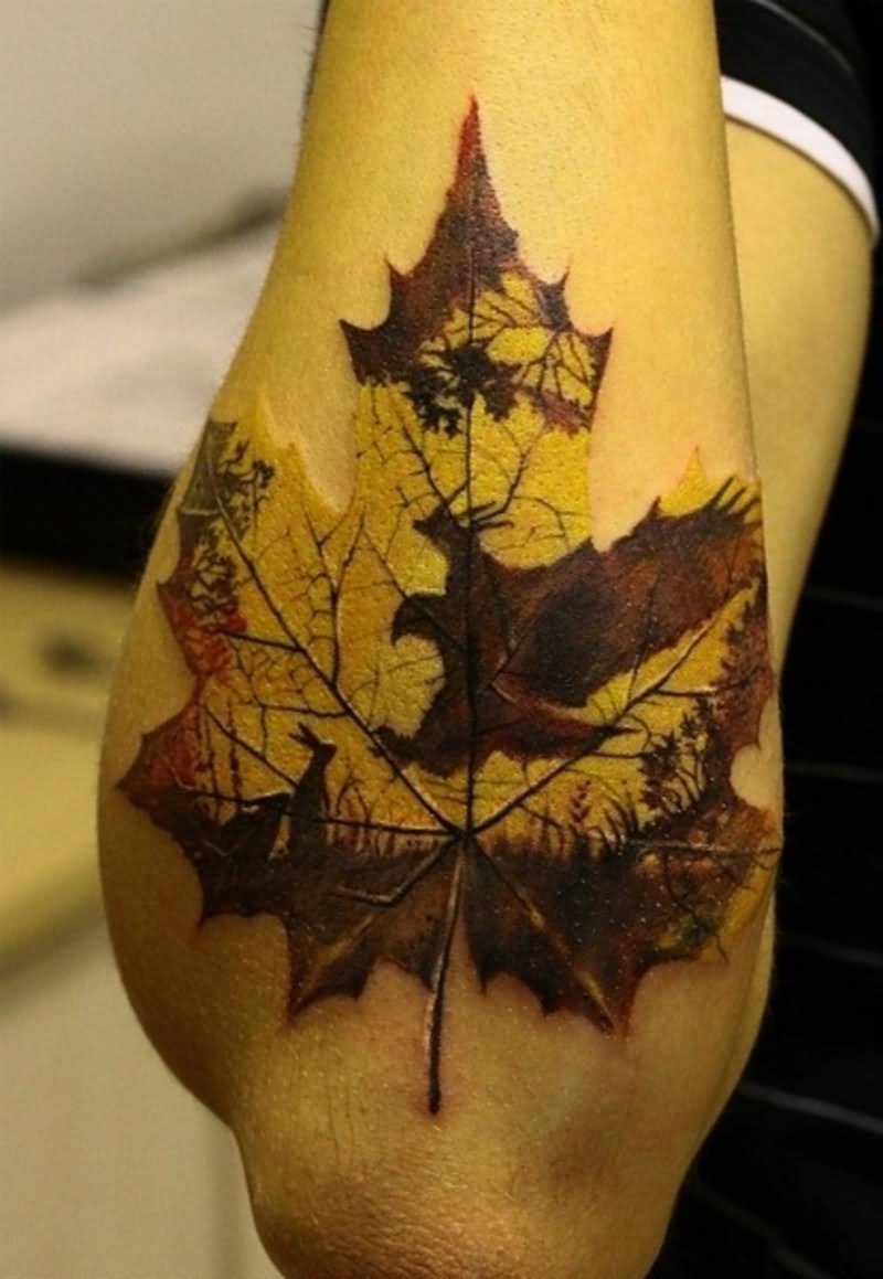 Awesome Maple Leaf Tattoo On Forearm