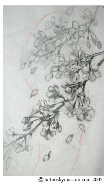 Black And Grey Cherry Blossom Branch Tattoo Design