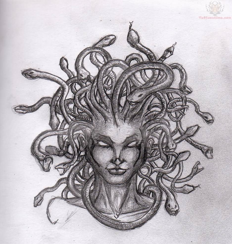 Black And Grey Horror Medusa Tattoo Design