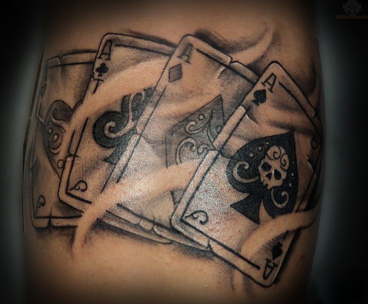 Black And Grey Poker Card Tattoo Design