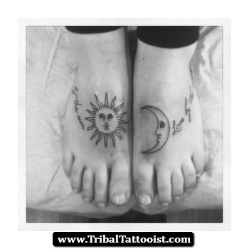 Black And Moon Tattoo On Feet