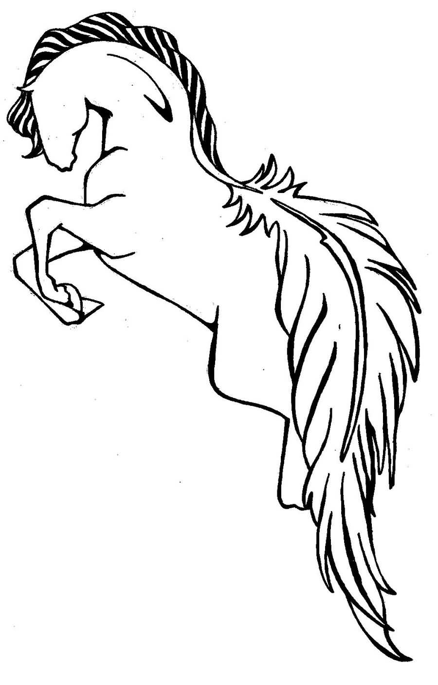 Black Outline Horse Feather Tail Tattoo Stencil