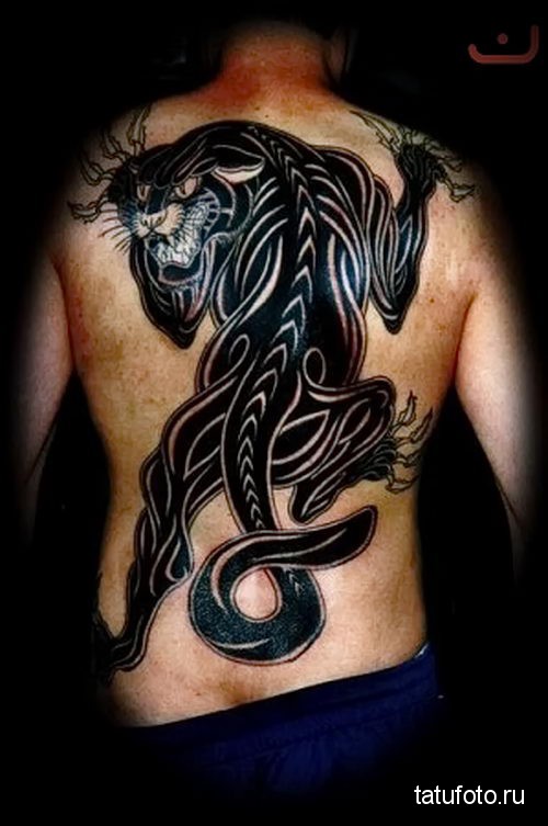 Read Complete Black Panther Tattoo On Man Full Back