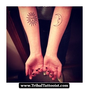 Black Sun And Moon Tattoo On Both Forearm