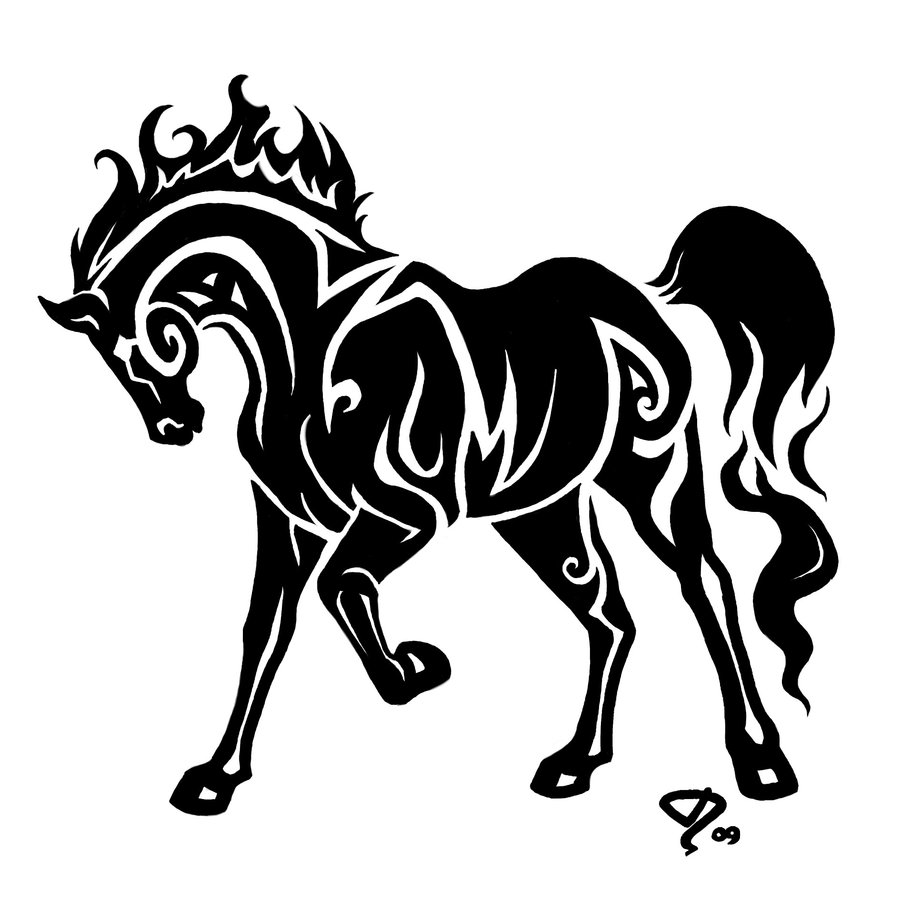 Black Tribal Horse Tattoo Stencil By Karly DesJardins