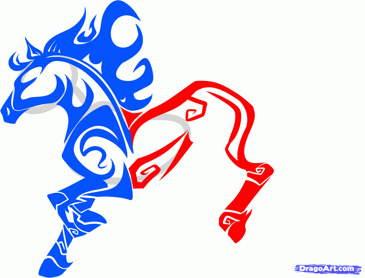 Blue And Red Tribal Horse Tattoo Stencil