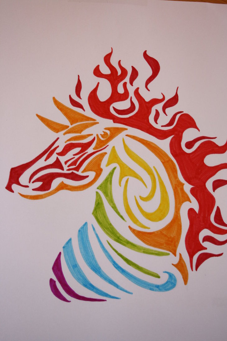 Colorful Tribal Horse Head Tattoo Design By Emma Pettersson