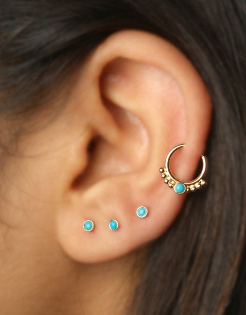 Cute Helix Piercing With Blue Pearl Ring