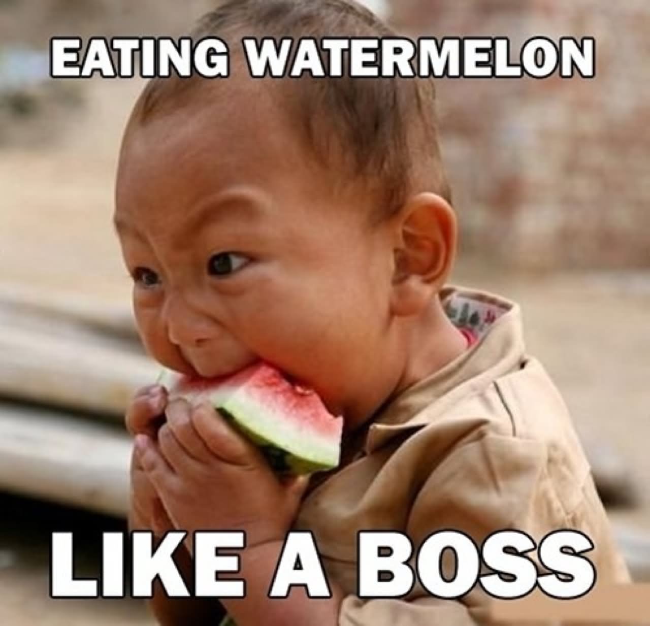 Eating Watermelon Like A Boss Funny Baby Face Meme