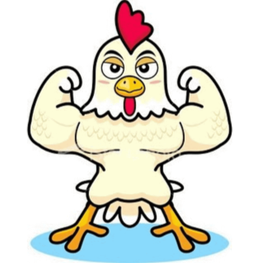 Funny Chicken Showing Muscles Cartoon