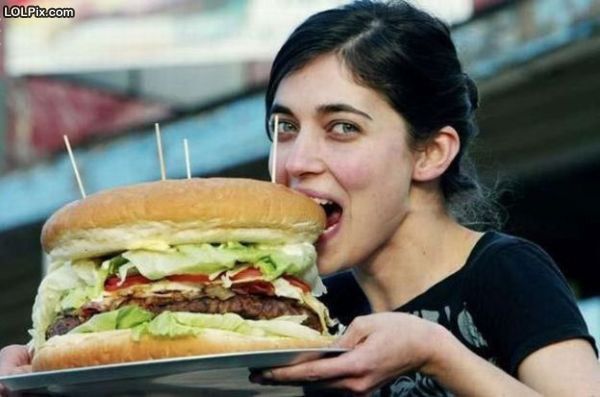 Girl Eating Giant Burger Funny Image