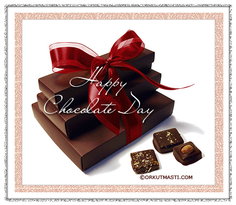 Happy Chocolate Day Chocolates With Red Bow Glitter