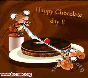 Happy Chocolate Day Mouses Cutting Cake Animated Picture