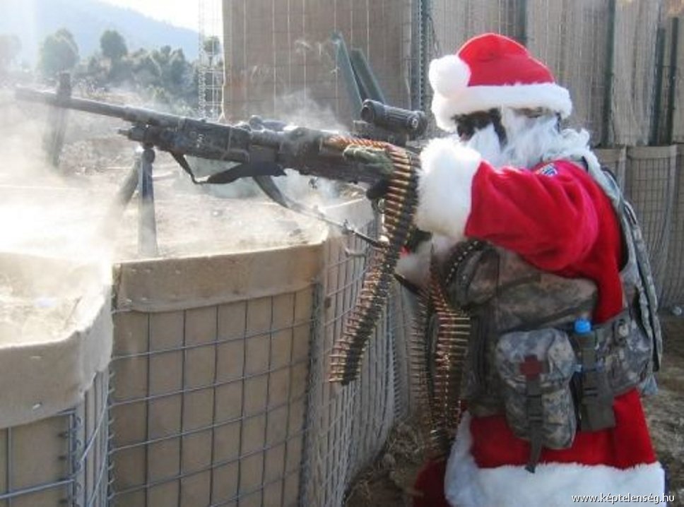 Man In Santa Claus Dress With Gun Funny War