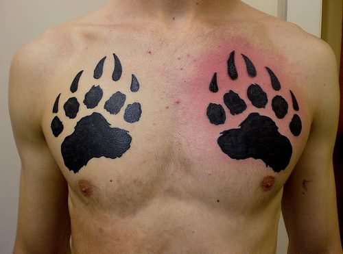 Silhouette Bear Claw Tattoo On Man Chest