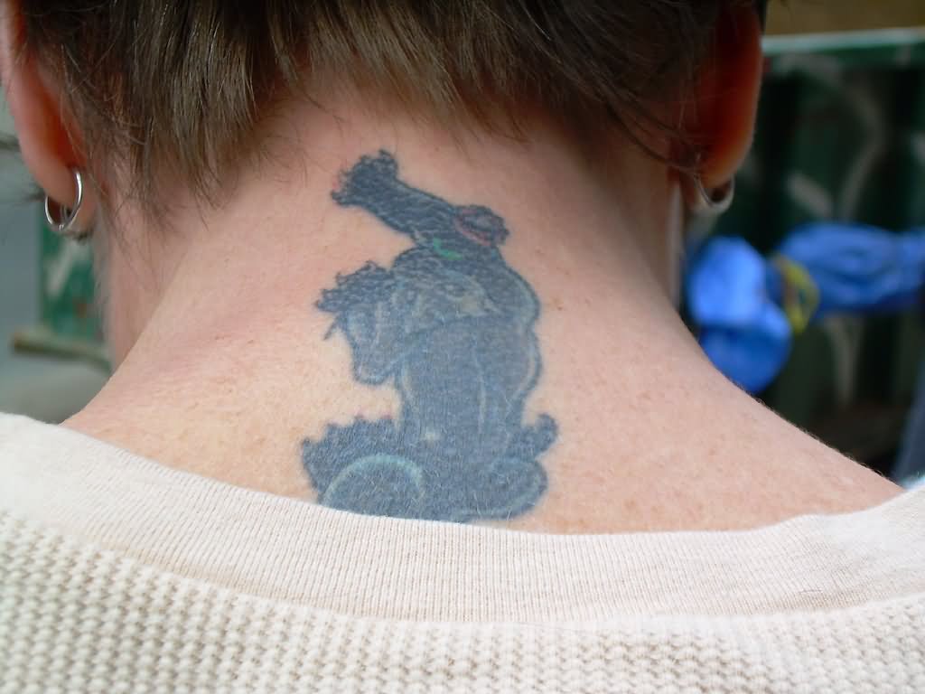 Silhouette Panther Tattoo On Back Neck