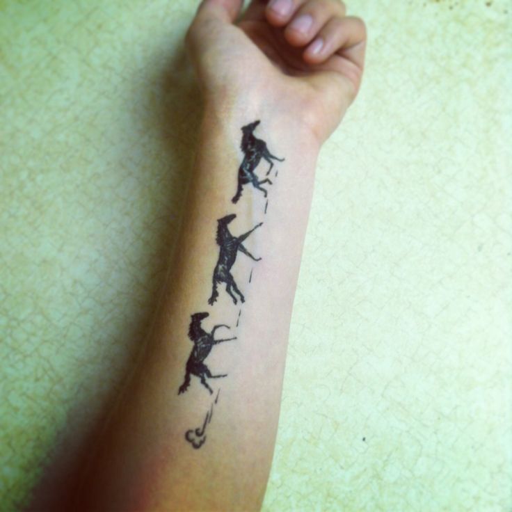 Silhouette Three Horse Tattoo On Forearm