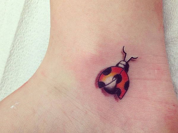 3D Lady Bird Tattoo On Ankle