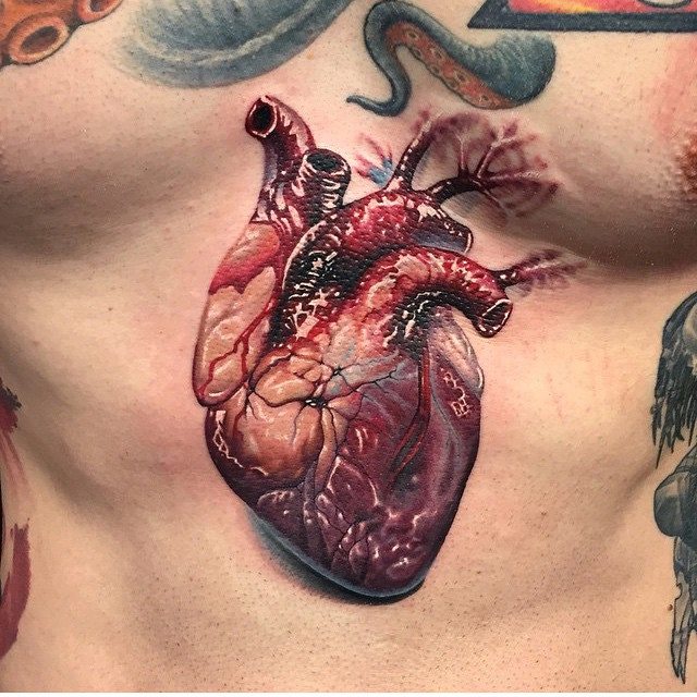 3D Real Heart Tattoo On Man Waist