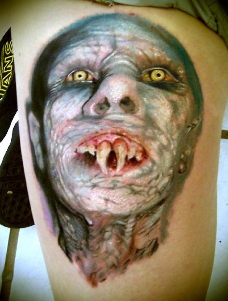 3D Scary Nosferatu Face Tattoo Design By Nick Malasto