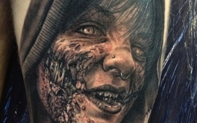 3D Scary Woman Face Tattoo Design